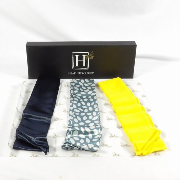 Heather's Closet SET OF 6 Hair Ties or Handbag Scarfs NIB Yellow Navy Blue - Picture 8 of 9